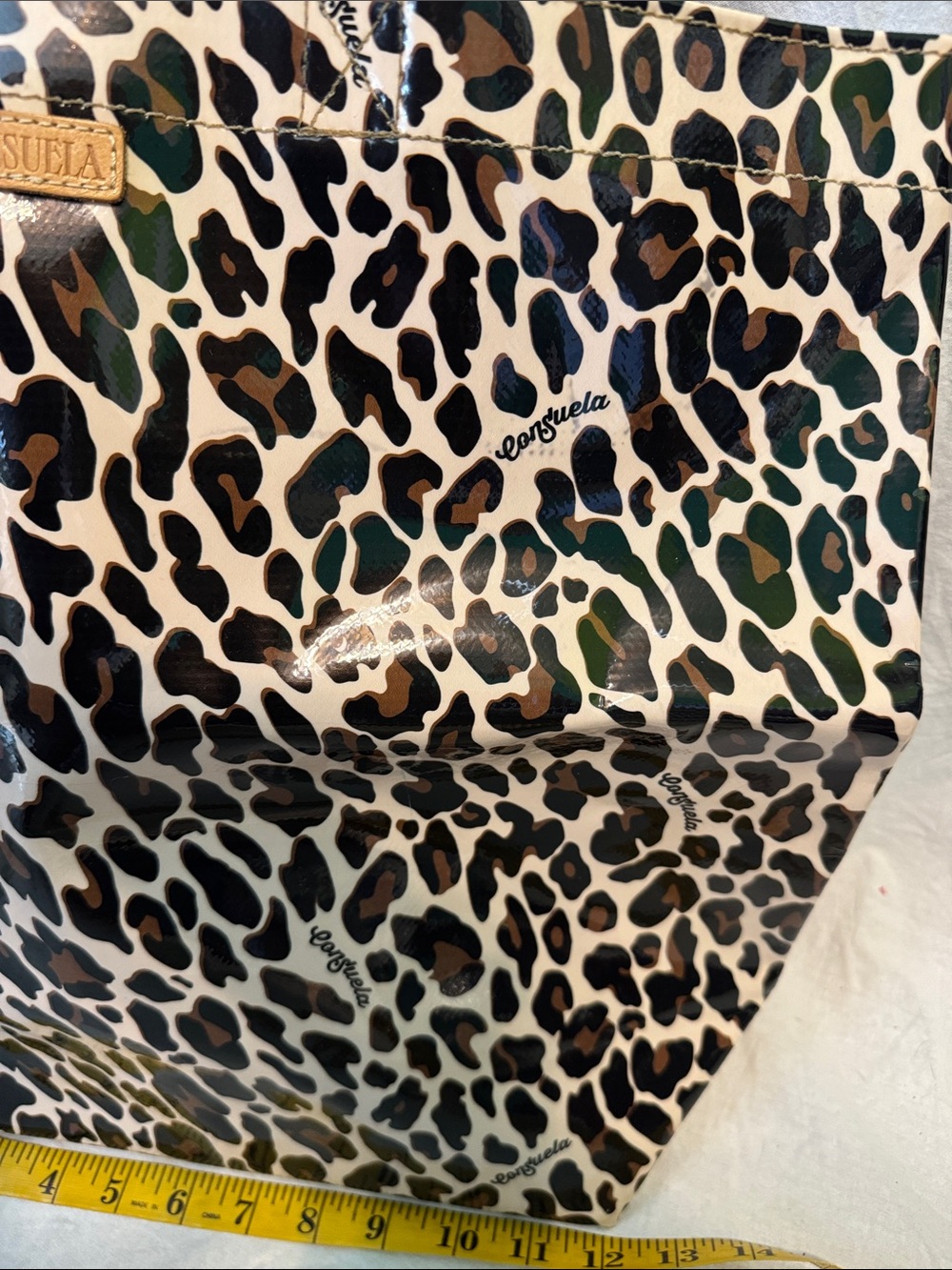 Consuela Leopard-Print Patent Tote in Tan and Black - Picture 3 of 7